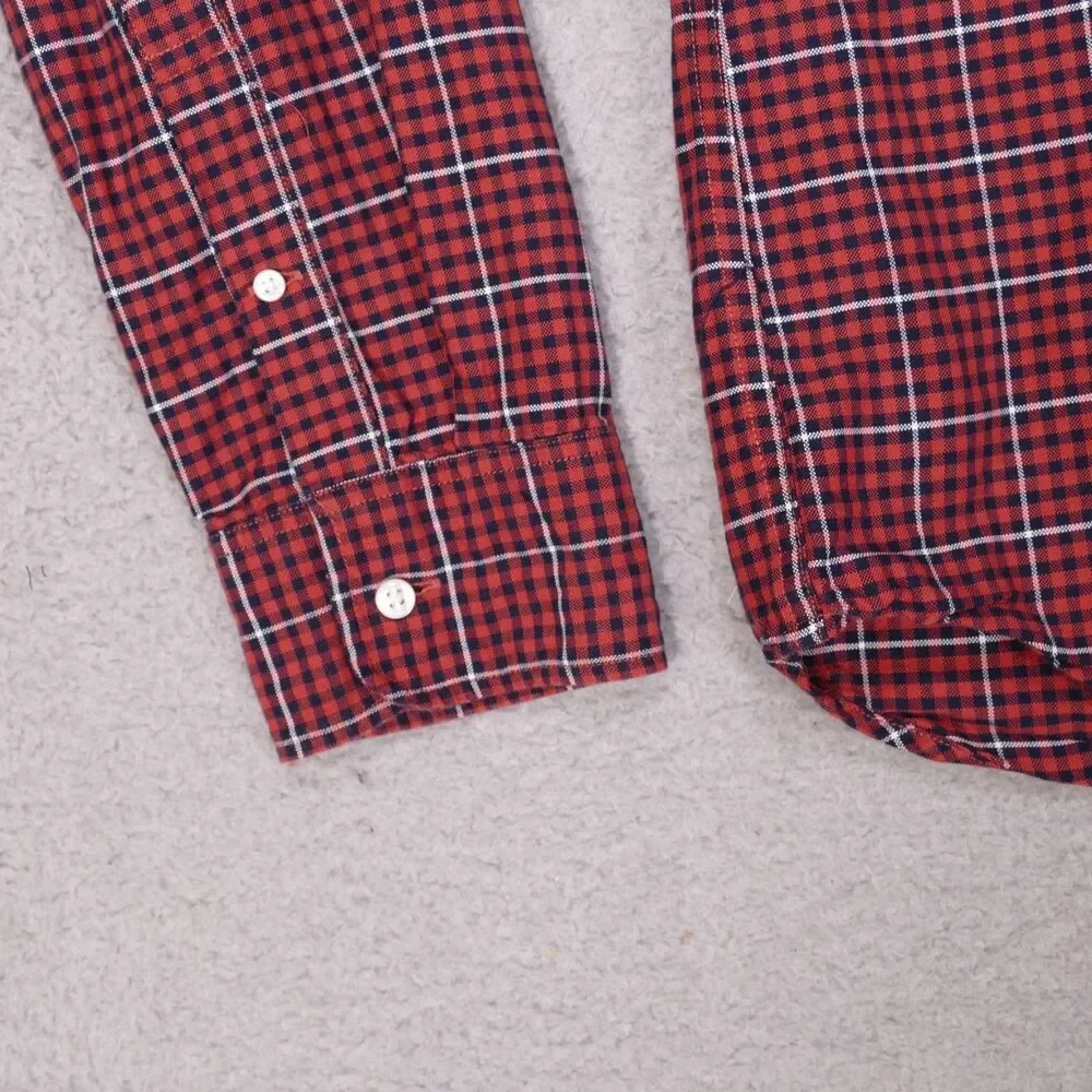 J Crew Oxford Shirt Mens Large SLIM Fit Orange Blue Plaid Button Up Long Sleeve